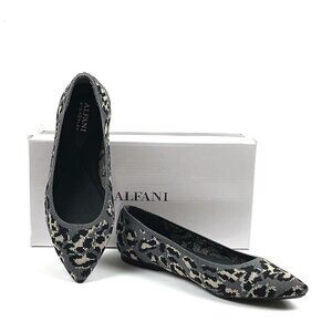 New Alfani Grey Leopard Poppy Step 'N Flex Pointed Toe Washable Knit Flat, 7